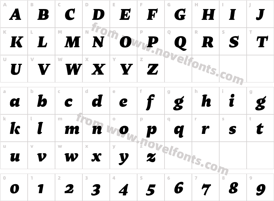 Raritas Black ItalicCharacter Map