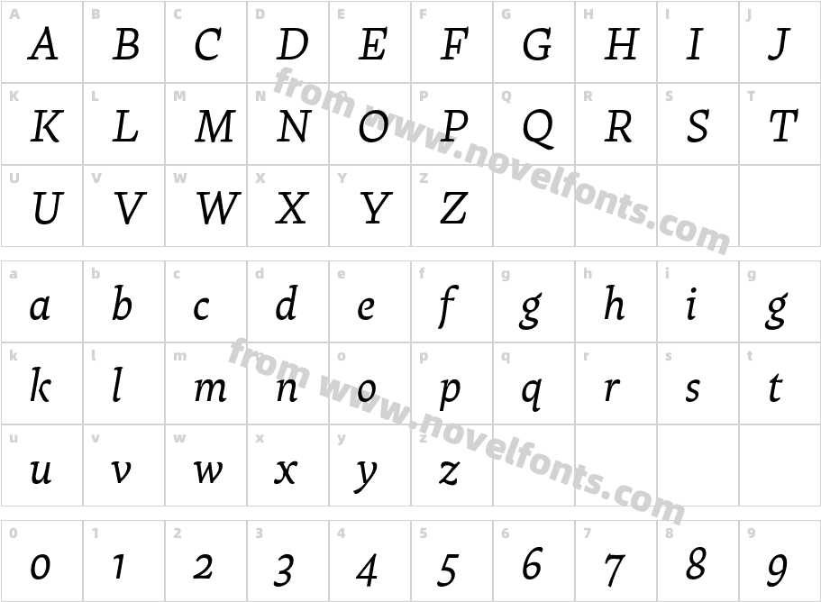 Raritas Regular ItalicCharacter Map