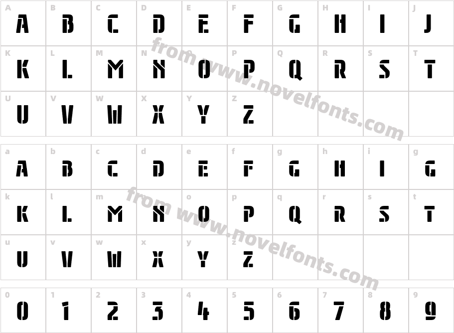 Rawer Condensed StencilCharacter Map