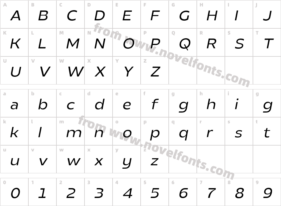 Realist Clostan Light ItalicCharacter Map
