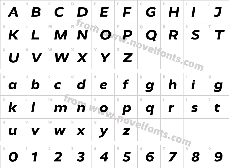 Realist Wide Extra Bold ItalicCharacter Map
