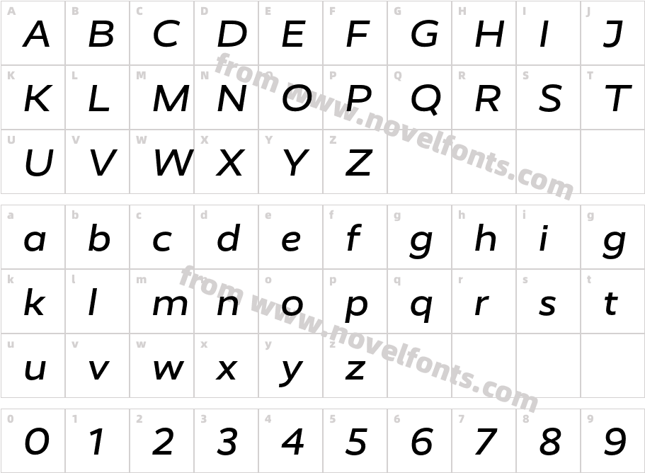 Realist Wide Medium ItalicCharacter Map