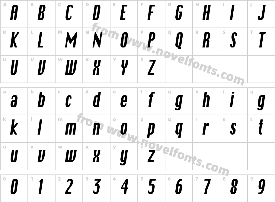 Reche Bold italic condCharacter Map