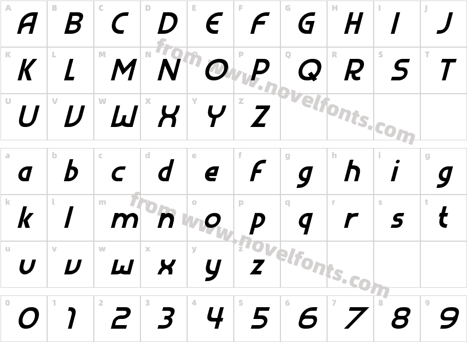 Recho ItalicCharacter Map