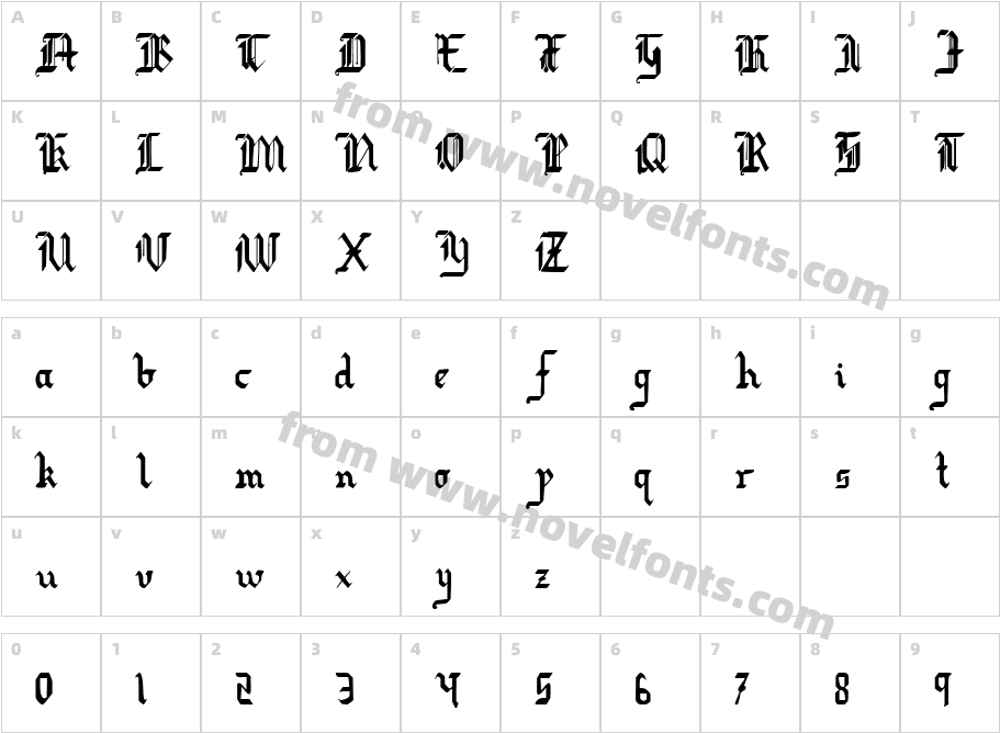 Redcoat CondensedCharacter Map
