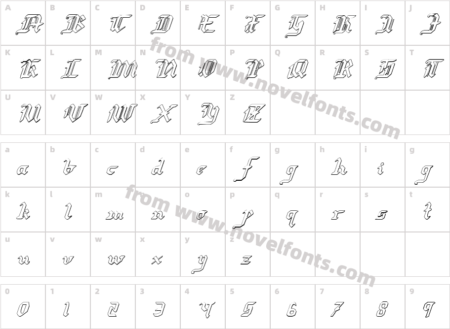 Redcoat Shadow ItalicCharacter Map
