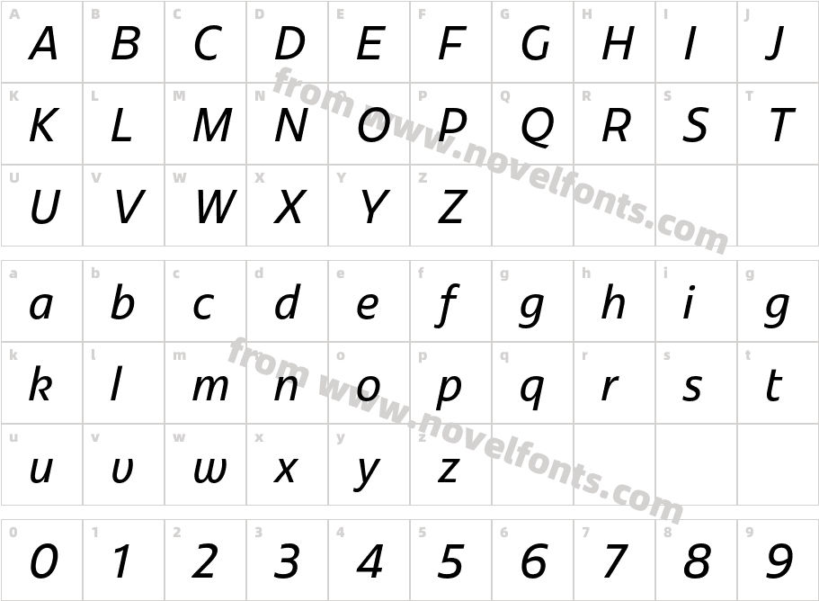 Redonda Condensed ItalicCharacter Map