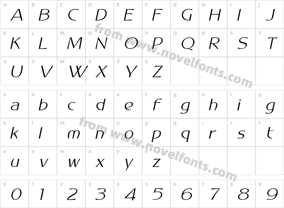 Regency Light ItalicCharacter Map