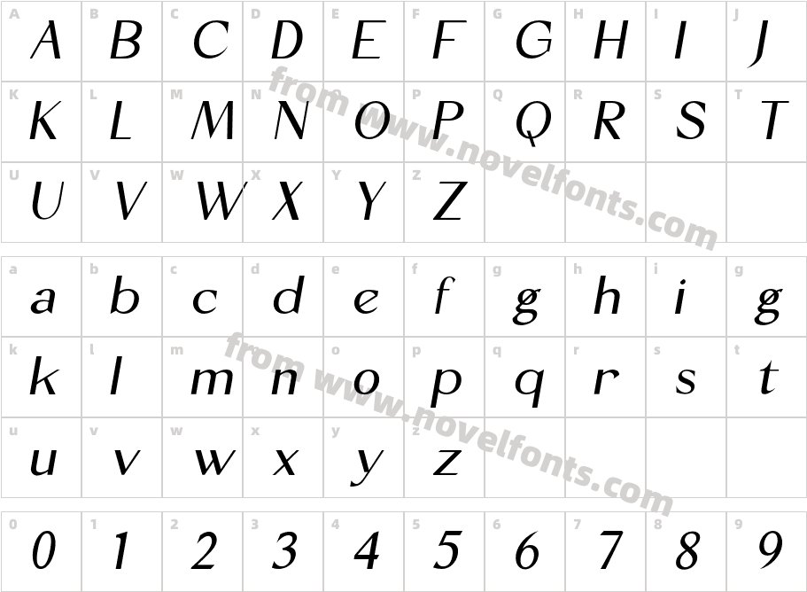 Regina SlantCharacter Map