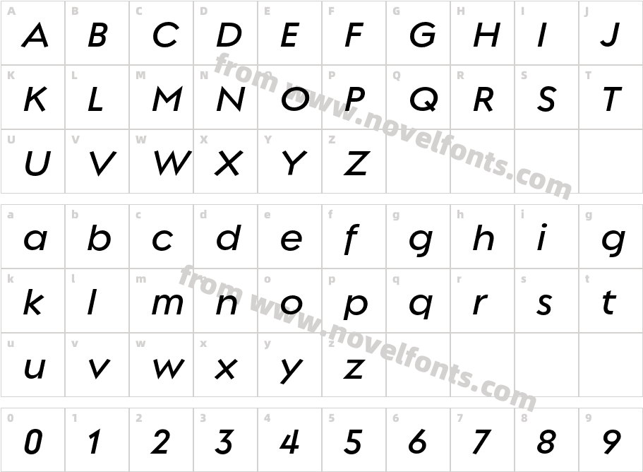 Regulator Nova Demi Bold ItalicCharacter Map