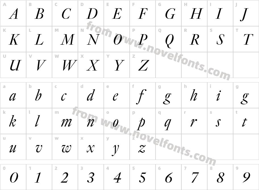 Reiher Headline Light ItalicCharacter Map