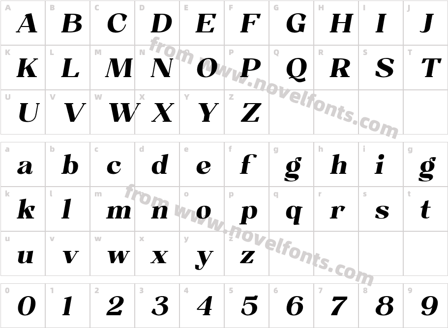 Resgak Extra Bold ItalicCharacter Map
