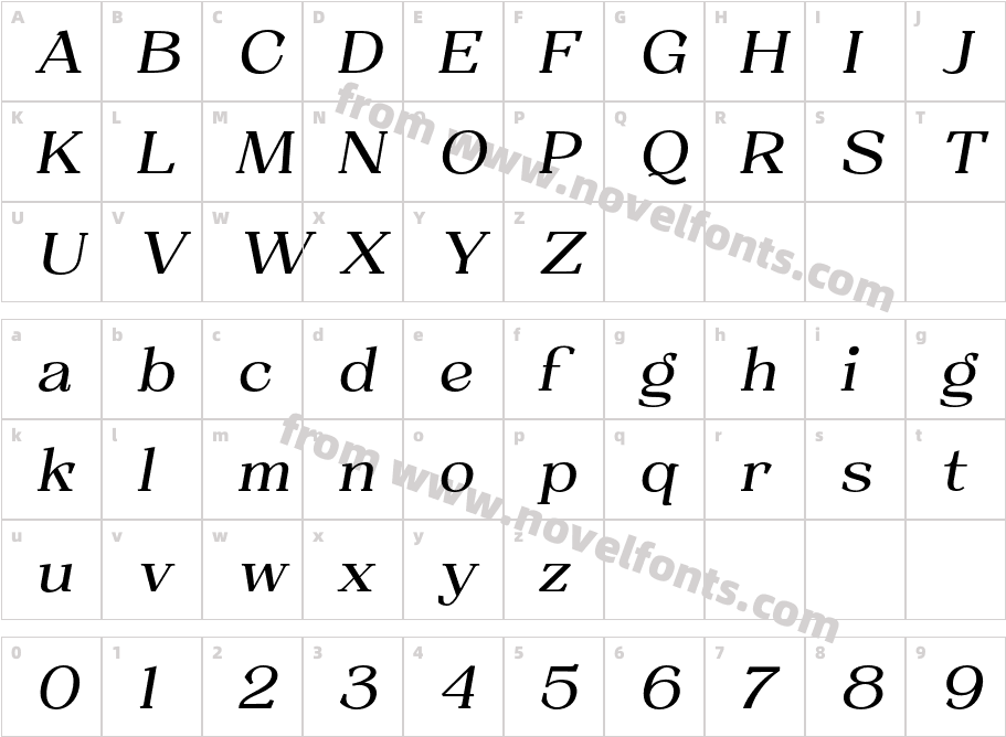 Resgak ItalicCharacter Map