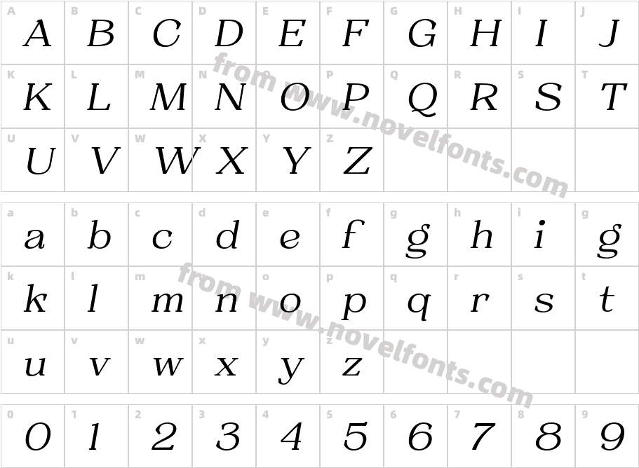 Resgak Light ItalicCharacter Map