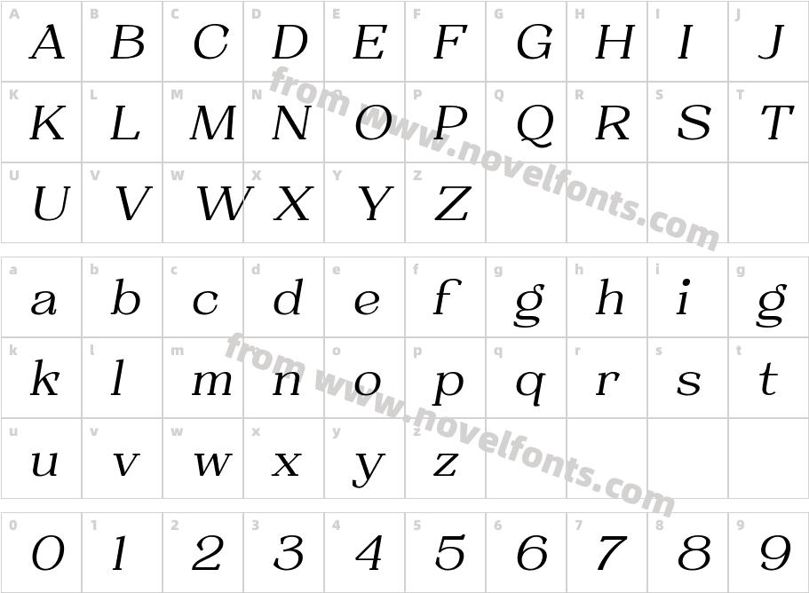 Resgak Light ItalicCharacter Map