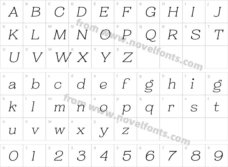 Resgak Thin ItalicCharacter Map