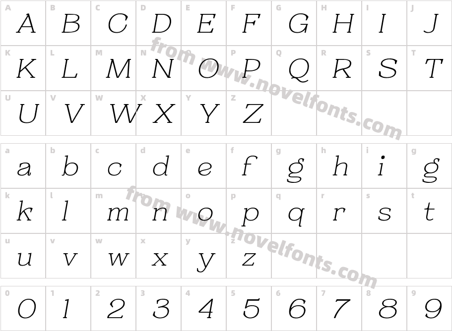 Resgak Thin ItalicCharacter Map