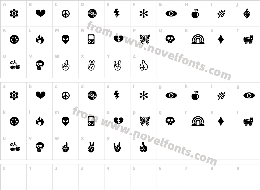 Retro Island Dingbat RegularCharacter Map
