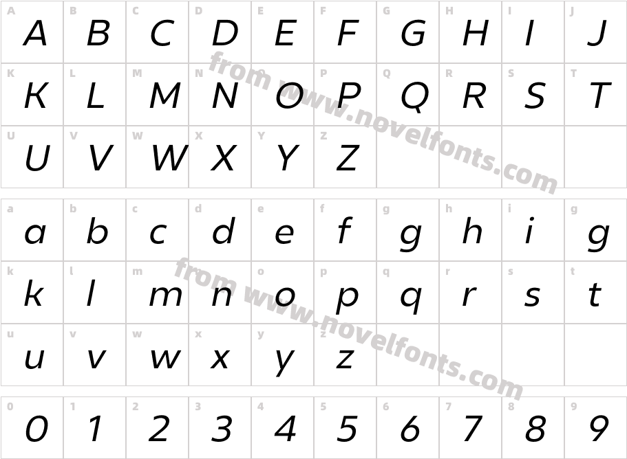 Revolin Light ItalicCharacter Map