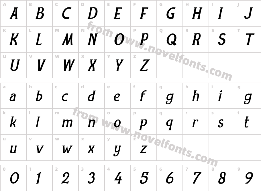 Rexmone ItalicCharacter Map