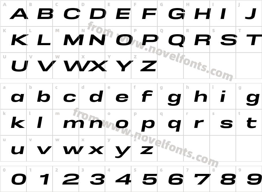 Rice W05 Extra Bold Wide OblCharacter Map