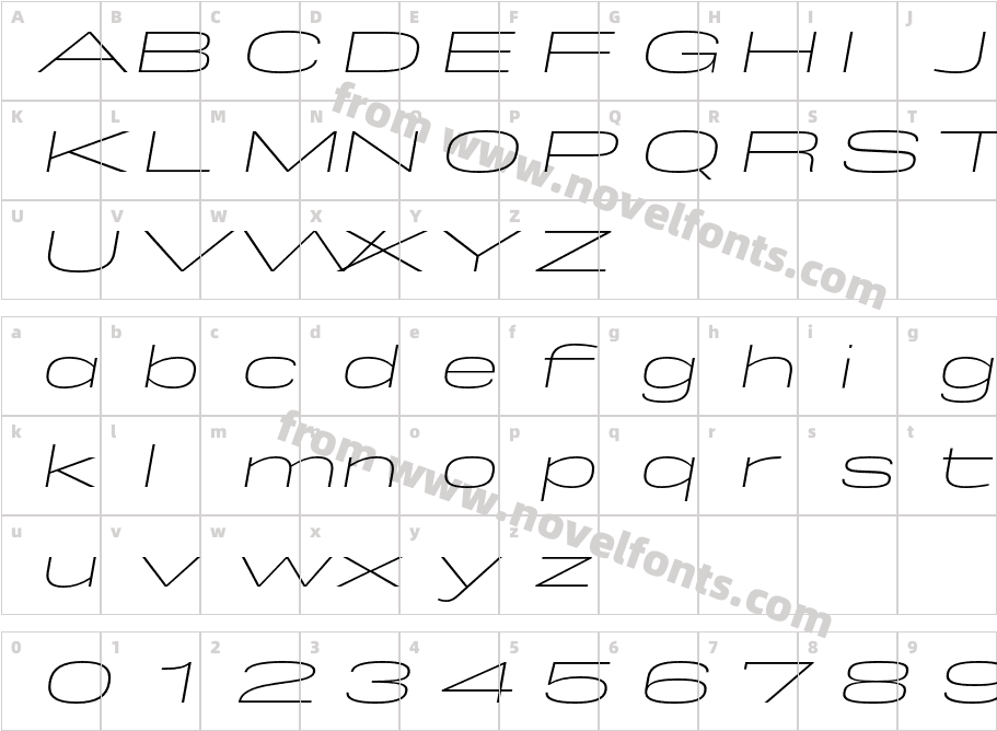 Rice W05 Thin Expanded ObliqueCharacter Map
