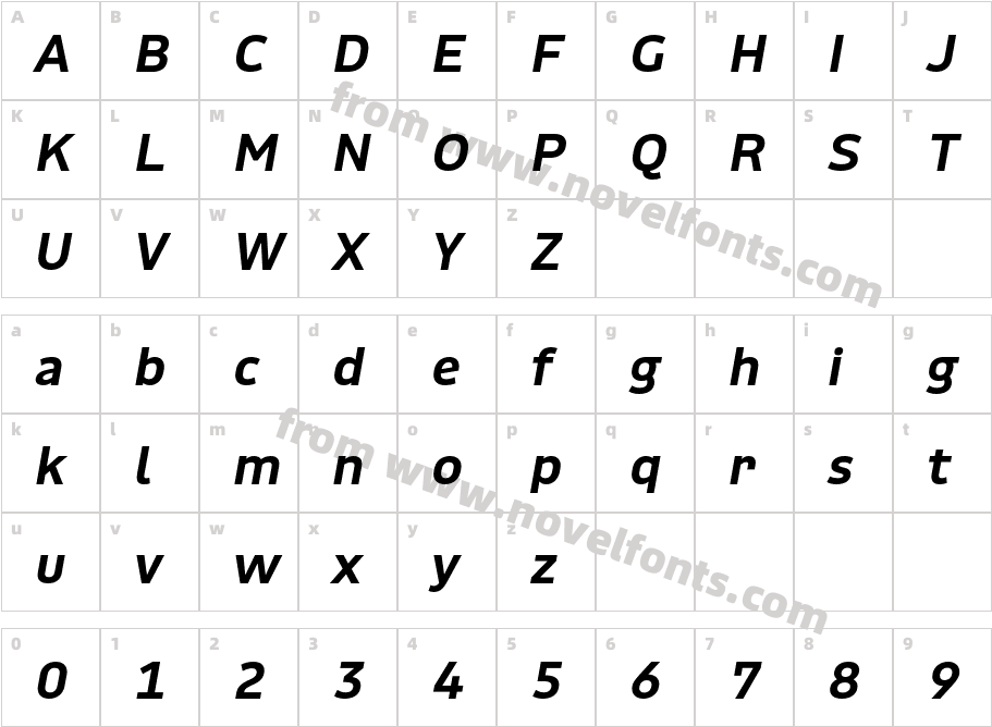 Rigby Bold ItalicCharacter Map