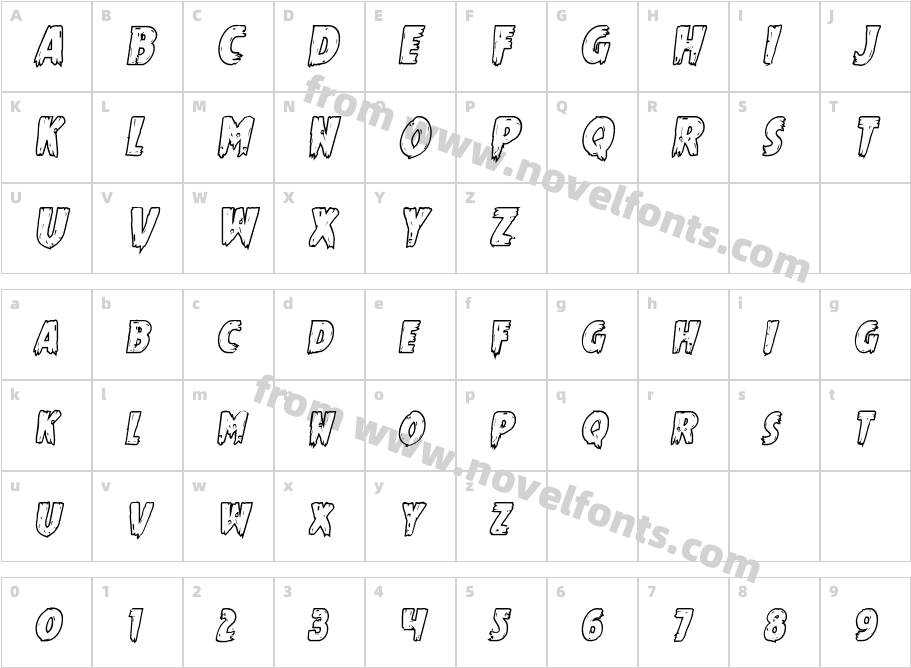 Mrs. Monster Bold Outline ItalicCharacter Map