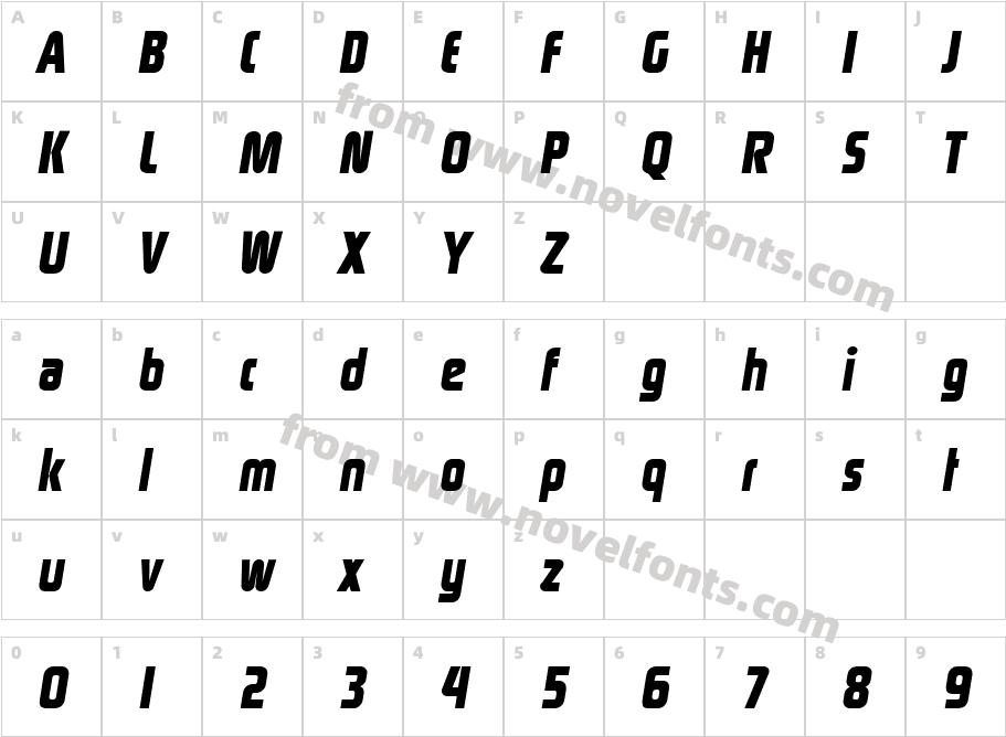 Rinehart Bold ObliqueCharacter Map