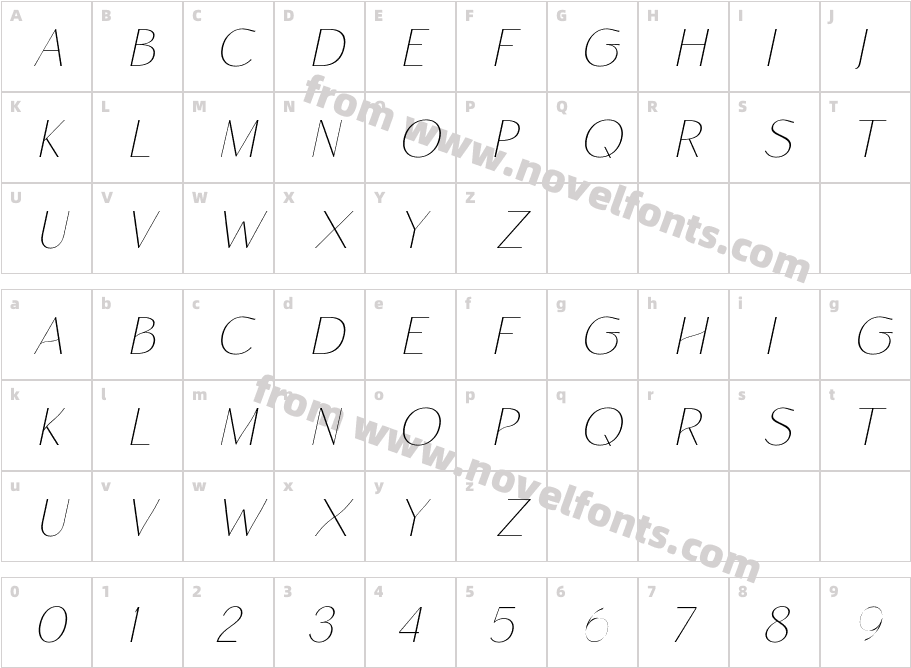 Riseof Beauty Thin ItalicCharacter Map