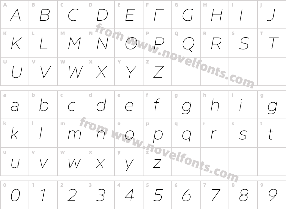 Riveta Thin ItalicCharacter Map