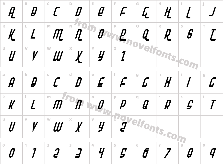 Ro' Ki' Kier Condensed ItalicCharacter Map