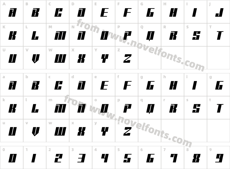 Robot Punch ItalicCharacter Map