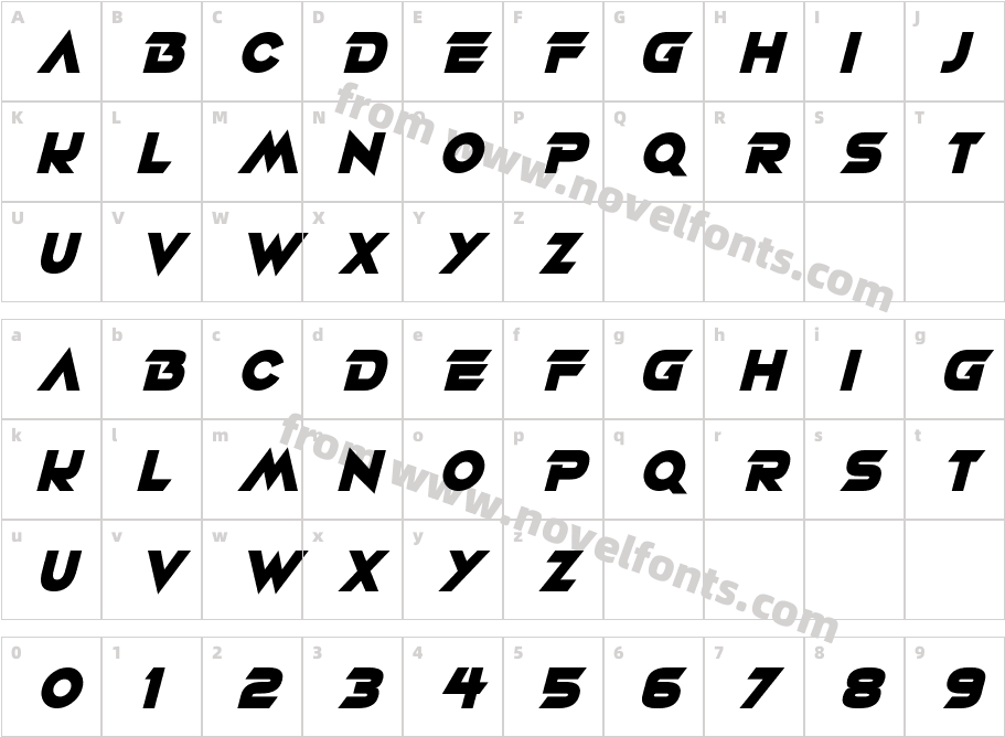 Robot Rebels ItalicCharacter Map