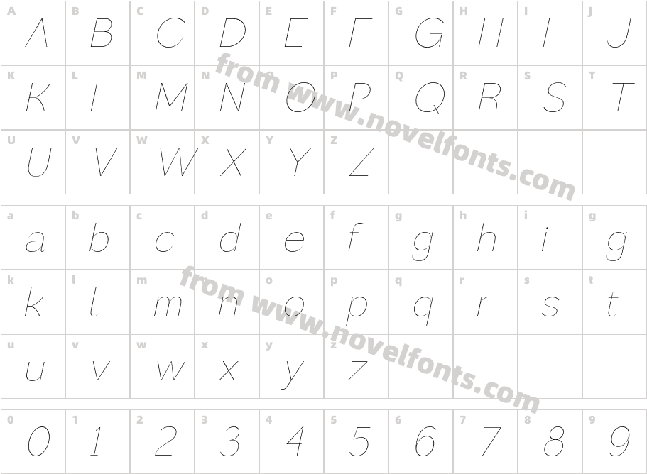 Rochas Thin ItalicCharacter Map