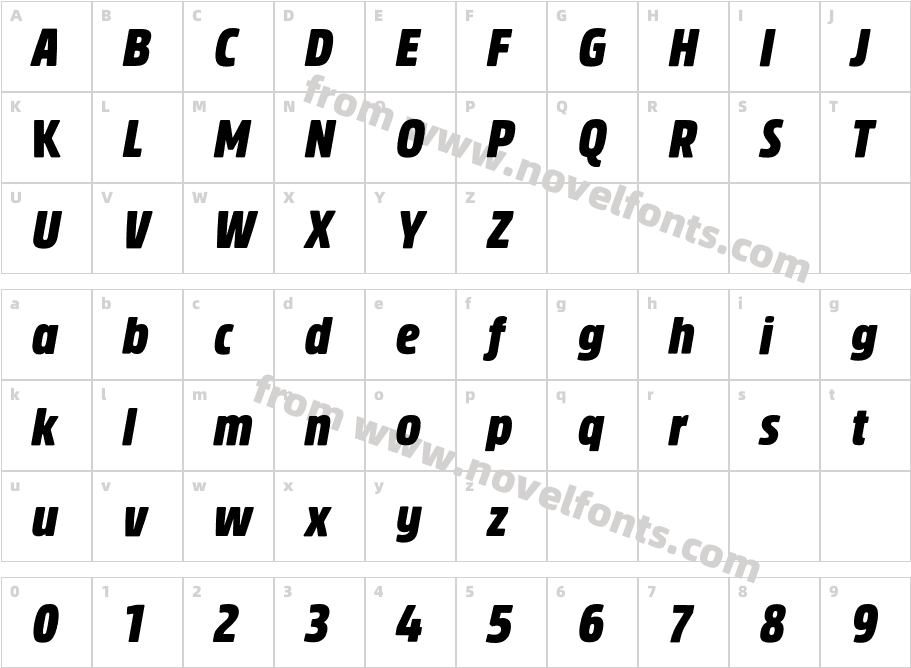 Rockeby Condensed Black ItalicCharacter Map