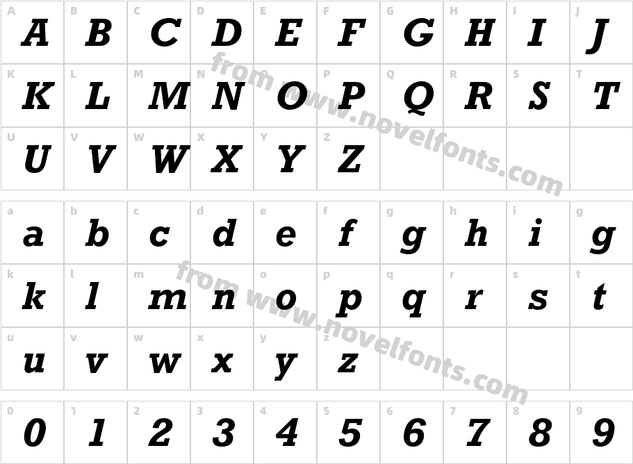 Rockwell Nova Bold ItalicCharacter Map