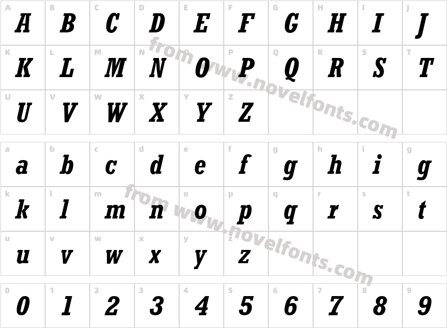 Rockwell Nova Cond Bold ItalicCharacter Map