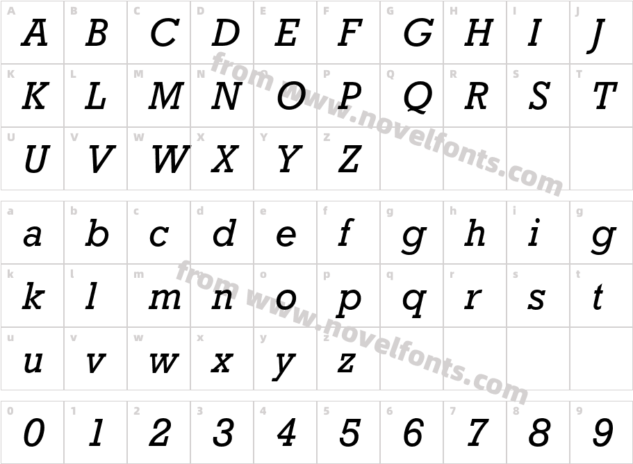 Rockwell Nova ItalicCharacter Map