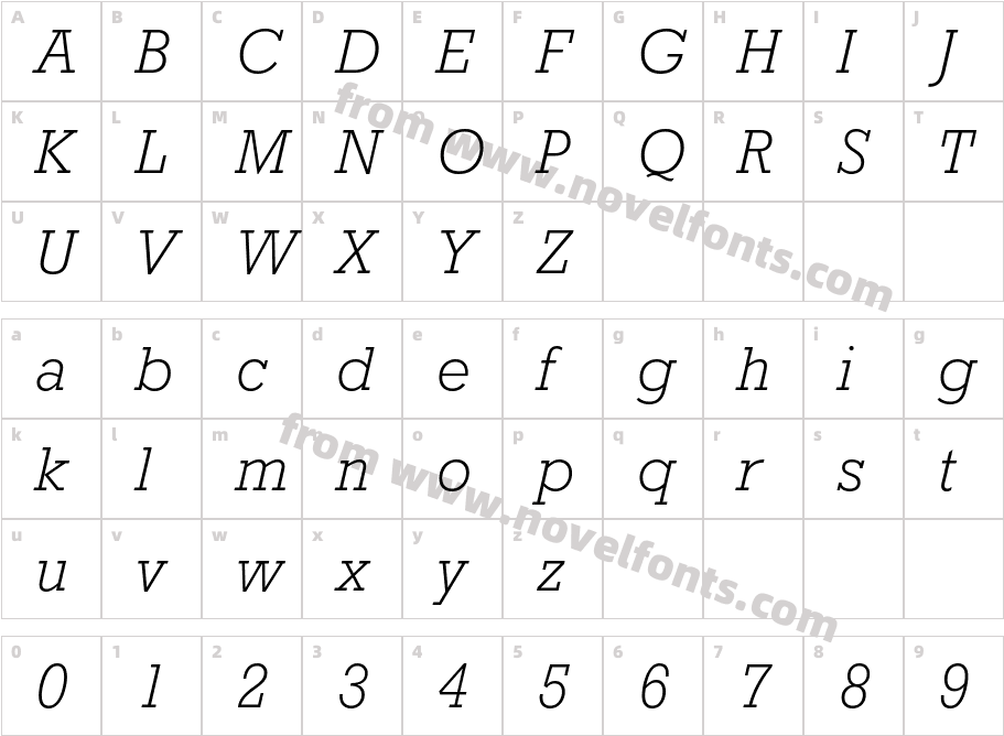 Rockwell Nova Light ItalicCharacter Map