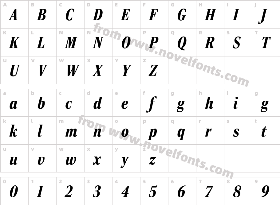 Rocky Extra Condensed Black ItalicCharacter Map