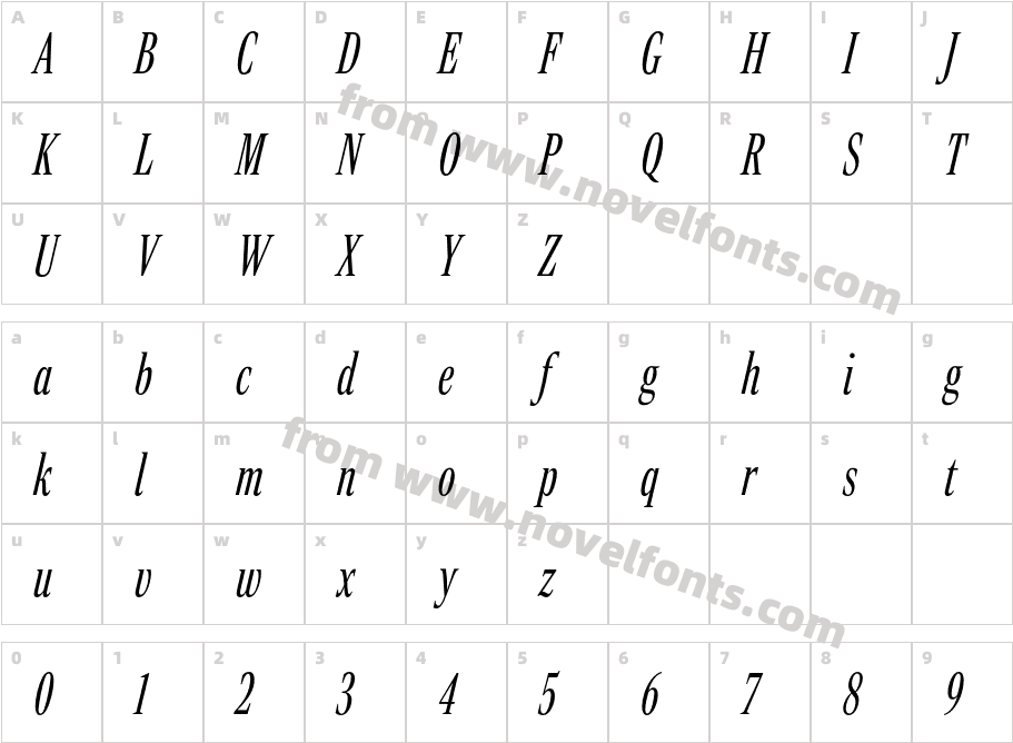 Rocky Extra Condensed Light ItalicCharacter Map