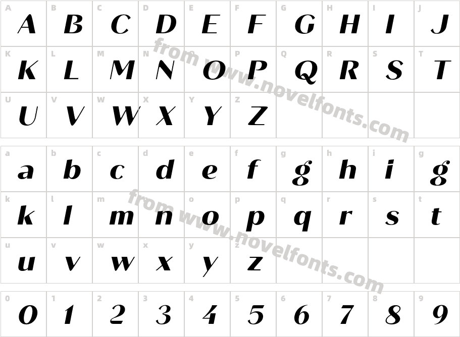 Roden Extra Bold ItalicCharacter Map