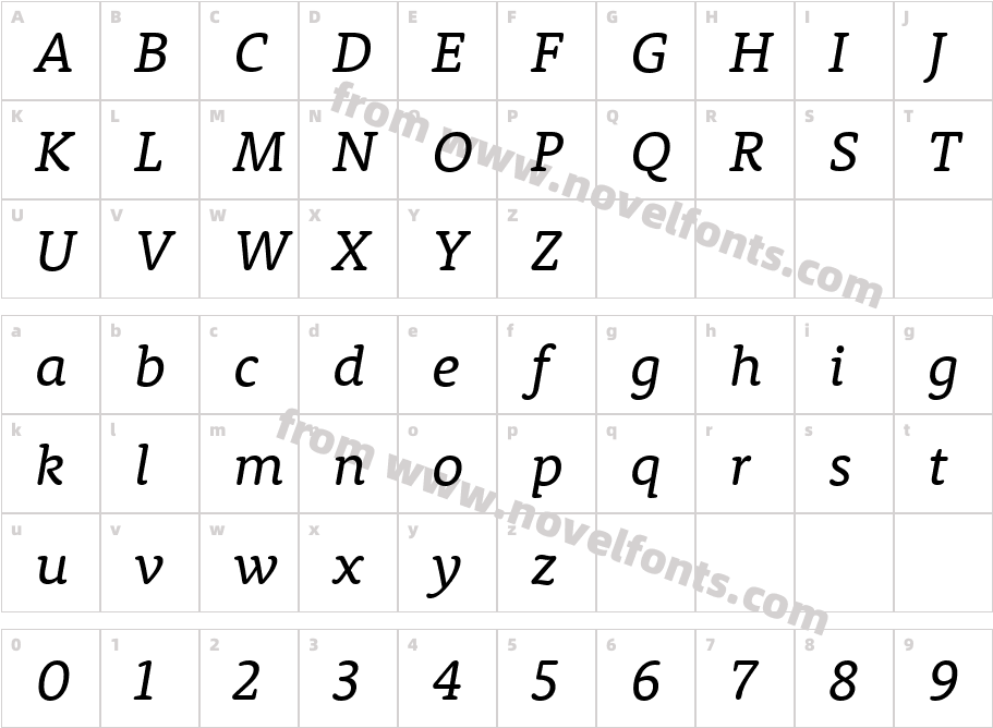 Rooney Regular ItalicCharacter Map