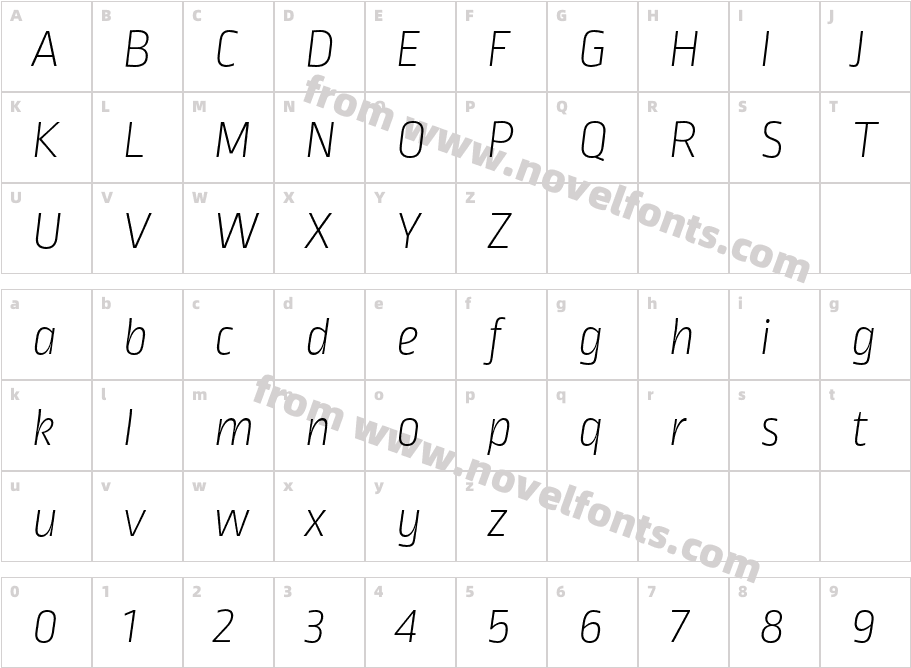 Ropa Sans Pro Extra Light ItalicCharacter Map
