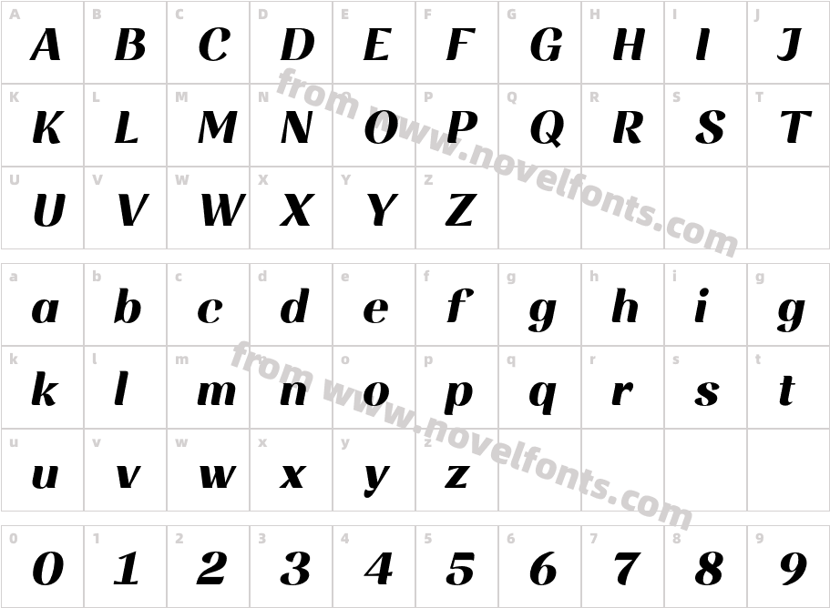 Rossanova Extra Bold ItalicCharacter Map