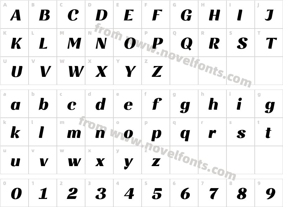 Rossanova Text Black ItalicCharacter Map