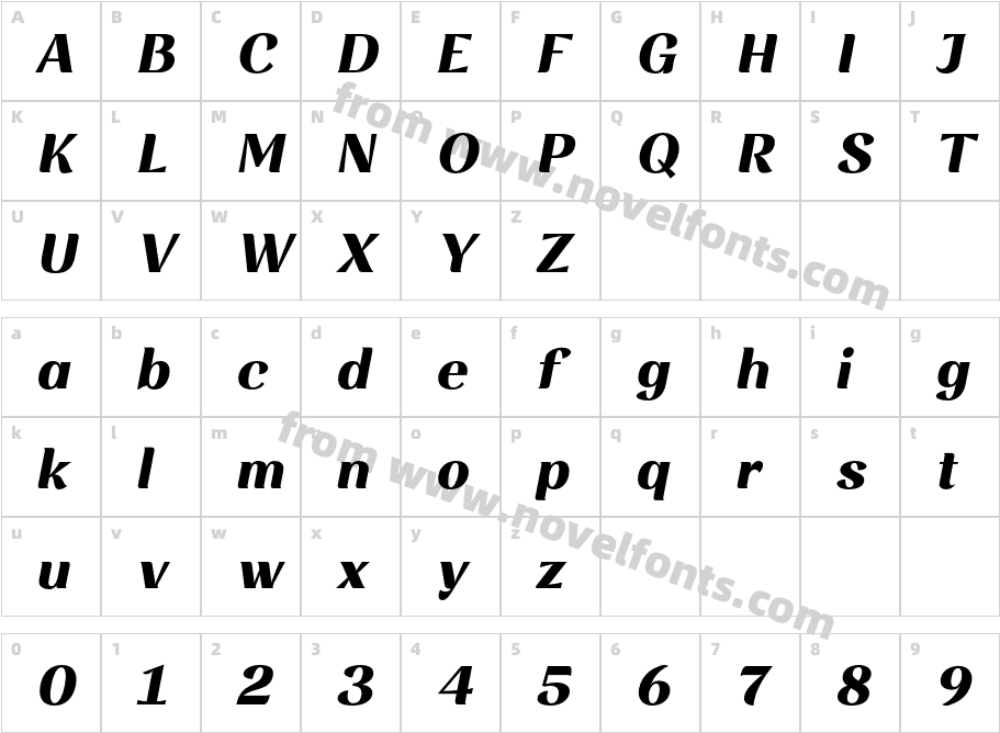 Rossanova Text Extra Bold ItalicCharacter Map