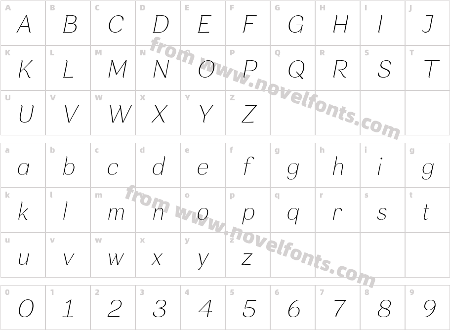 Rossanova Thin ItalicCharacter Map