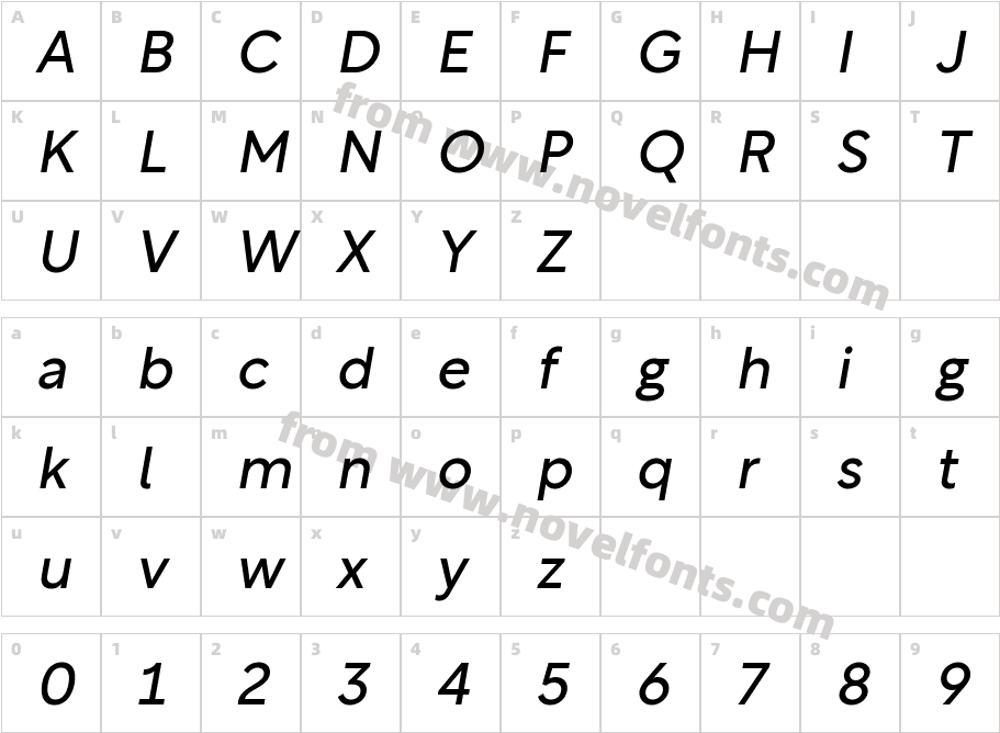 Rotunda Italic Variable RegularCharacter Map